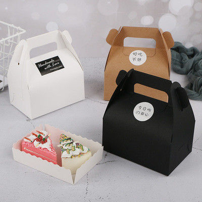 Embossing Glossy Lamination Dessert Takeaway Boxes Handle Birthday Cheese Cake Box