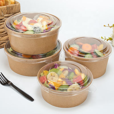 500ml To 1300ml Cardboard Takeaway Boxes Kraft Paper Salad Bowls With Anti Fog Lid