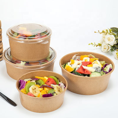 500ml To 1300ml Cardboard Takeaway Boxes Kraft Paper Salad Bowls With Anti Fog Lid